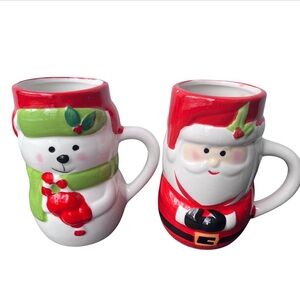 Lot Of 2 Bay Island Christmas Polar Bear And Santa Mug Set 6 1/2”